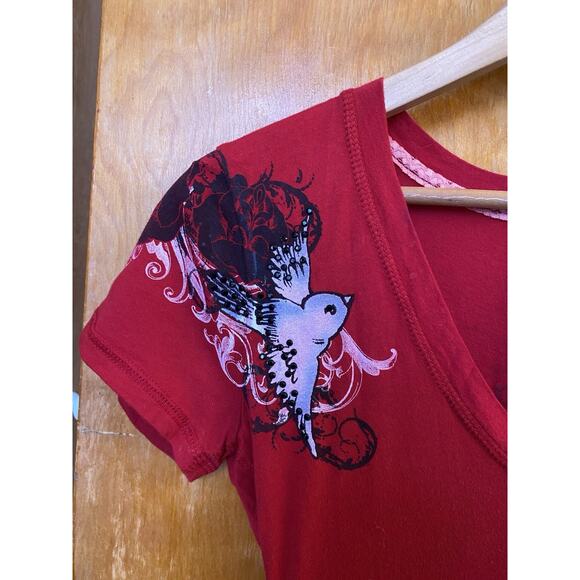 Vintage Y2K Crash And Burn Emo Mcbling Tattoo Alt Studded Mall Punk T Shirt Sz S - Picture 7 of 8